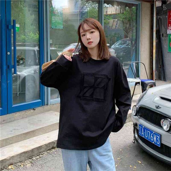 2022 new autumn and winter correct edition we11done large long sleeve sweater loose t-shirt, Black